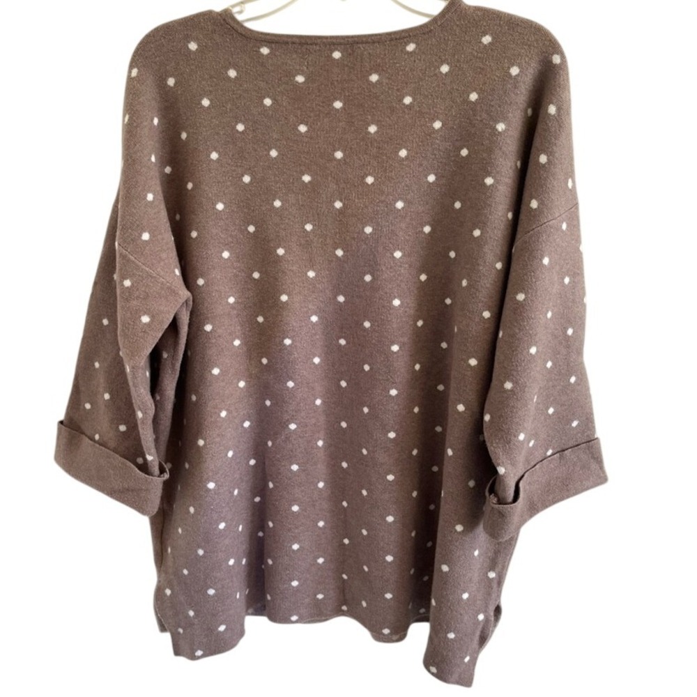 Womens Large Cynthia Rowley‎ Brown Taupe Cream Polka Dot Pullover Sweater